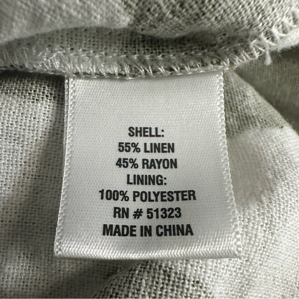 Vince Camuto Olive Green & White Linen Blend Blouse Size Medium - Picture 4 of 4